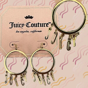 Juicy Couture Gold-Tone Dangle Logo Juicy Name Hoop Earrings
